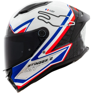 CAPACETE MT HELMETS STINGER 2 GRAND PRIX FRANÇA – Branco Azul e Vermelho