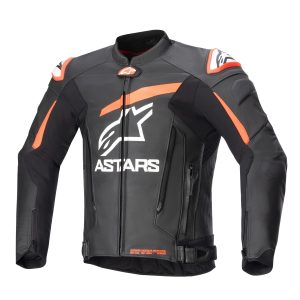 JAQUETA COURO ALPINESTARS GP PLUS V4 – Preta Vermelha Flúor e Branca