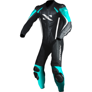 MACACÃO PARA MOTOCICLISTA NORISK NR SS RACING 1 PEÇA – Preto Branco e Azul Claro