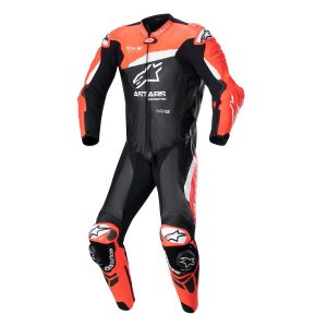 MACACÃO ALPINESTARS GP PLUS V4 PEÇA ÚNICA – Preto Vermelho Flúor e Branco