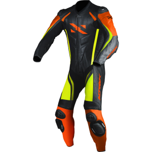 MACACÃO PARA MOTOCICLISTA NORISK NR SS RACING 1 PEÇA – Preto Laranja Flúor e Amarelo Flúor