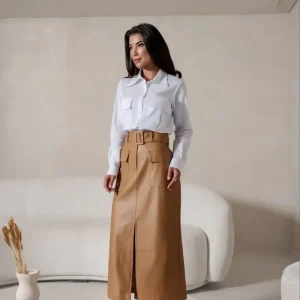 Saia Midi PU com Cinto