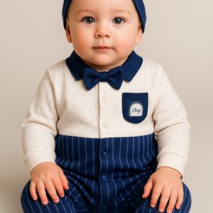 Macacão Bebê Caramell Lux Boy Azul Marinho E Branco