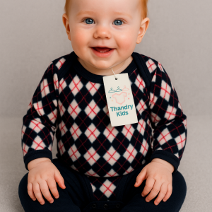 Conjunto Unissex P (1 a 3 meses) – Body Argyle Azul Marinho + Calça em Soft
