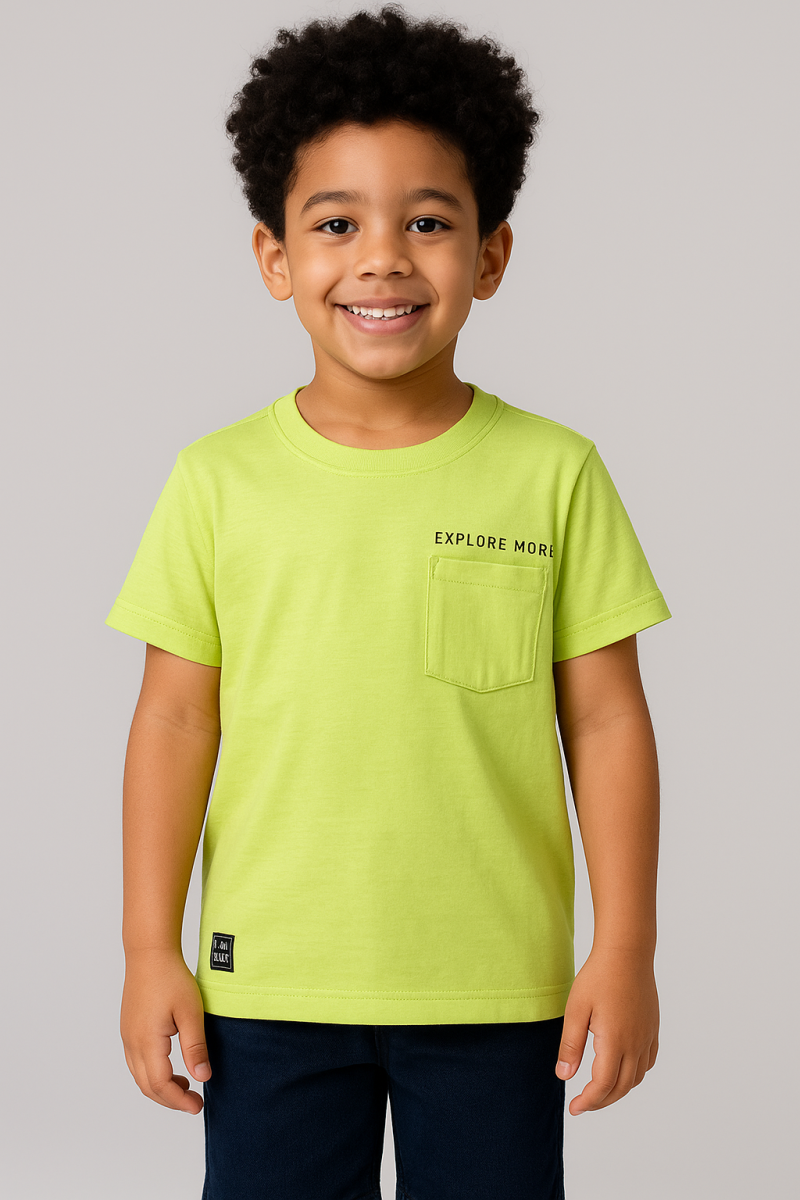 Camiseta Menino Meia Malha Verde “Explore More” Tamanho 8