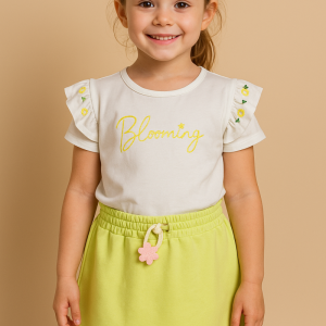 Conjunto Feminino Manga Babado + Short Saia Verde – LUNEDI – Tamanho 6