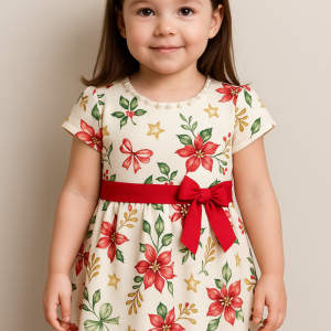 Vestido Menina Natalino Neoprene Crepado Vermelho M (3 a 4 meses)