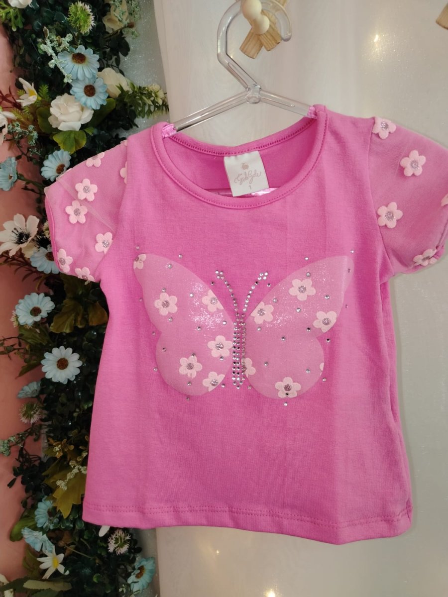 Blusa Menina Rosa Borboleta Flores Ref.09908533 tamanho 1 - Image 3