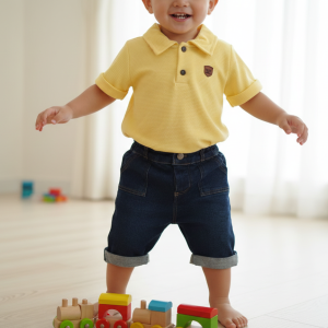 Conjunto Infantil Polo Amarela com Bermuda Jeans Jogger 7057 TAMANHO 3