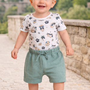 Conjunto Menino 3344 Body Estampado + Bermuda Verde TAMANHO 1