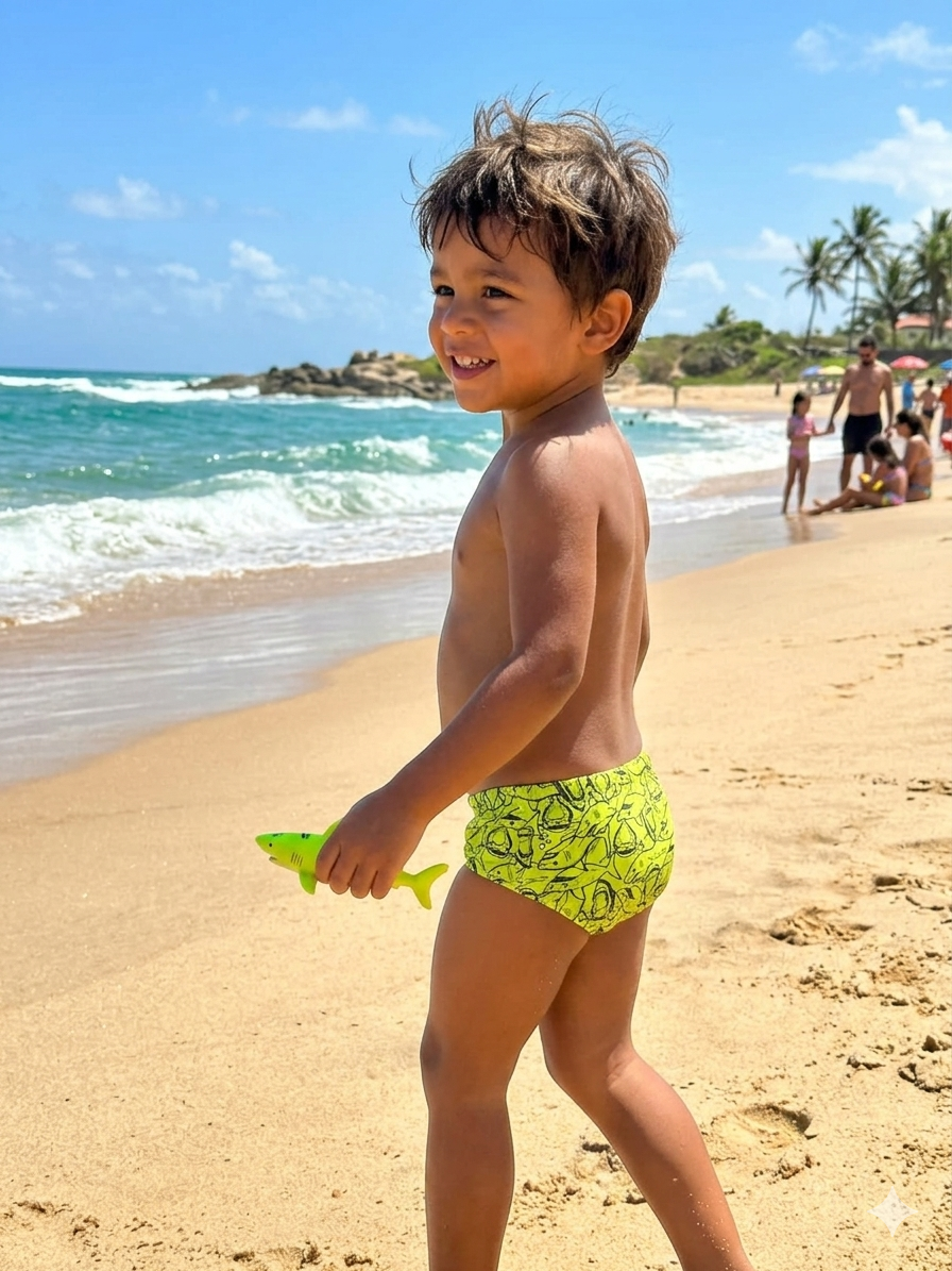 Sunga Infantil Boxer Tubarão 12627Verde Neon Tamanho 4