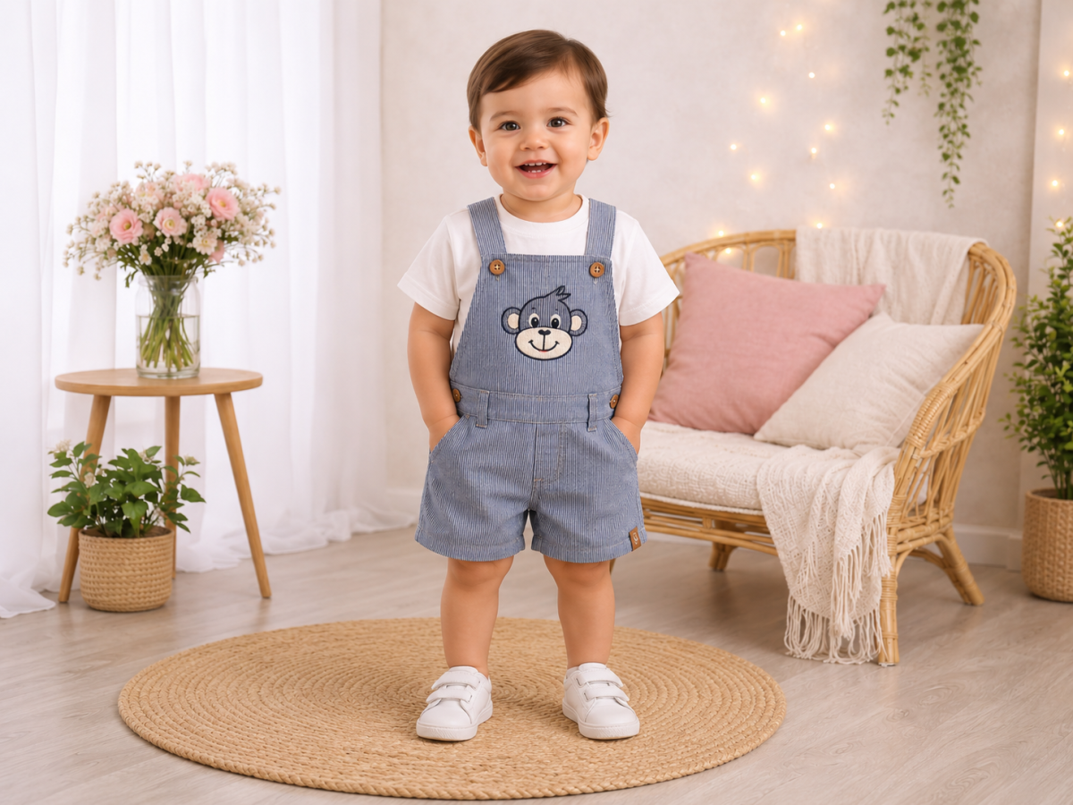 Conjunto Jardineira Curta Macaquinho Macaco Azul Bebê 851100163 - Image 2