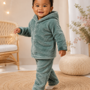 Conjunto Infantil Plush do claudecir Verde Acinzentado com Capuz TAMANHO 1