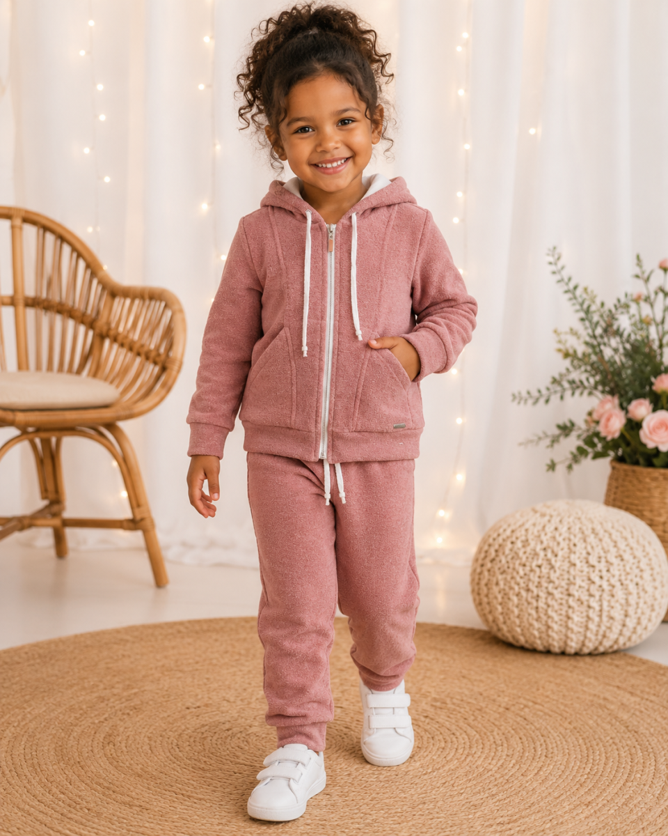 Conjunto Infantil Rita Barreto 6600 Rosa Queimado com Capuz Tam. 4 anos