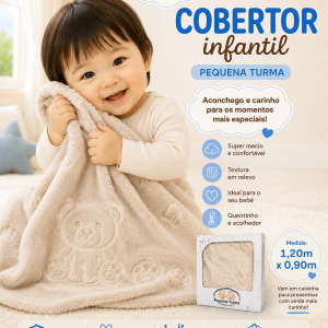 Manta Cobertor Bebê bege  Pequena Turma Urso 1,20m x 0,90m