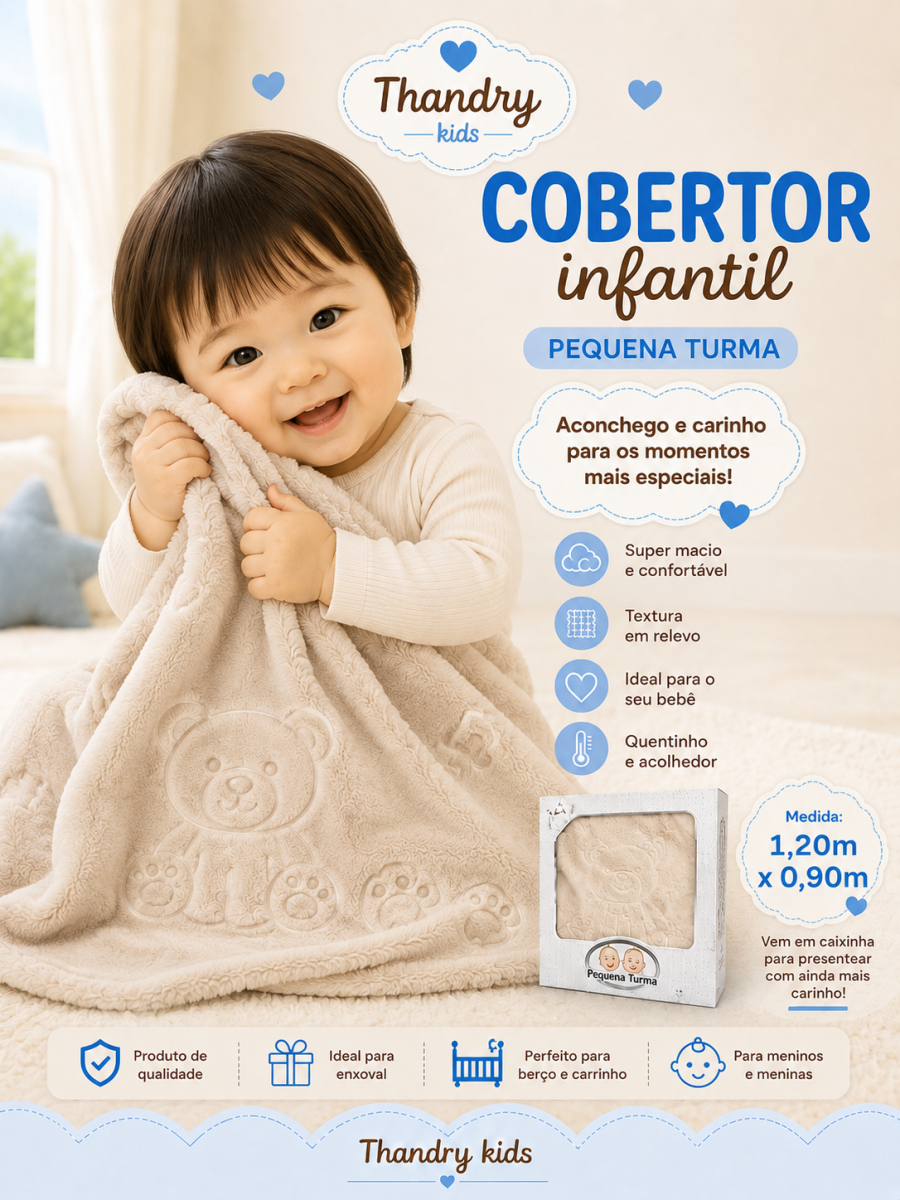 Manta Cobertor Bebê bege Pequena Turma Urso 1,20m x 0,90m - Image 2
