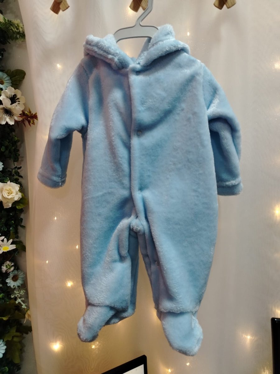 Macacão Plush Bebê com Capuz Cor:Azul Claro;Tamanho:RN - Image 3