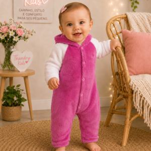 Macaquinho Soft Plush Capuz Rosa Pink 25201 tamanho P