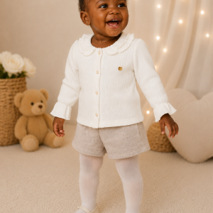 Conjunto Menina Blusa Off White Canelada com Short Blush Baby Doces Momentos Ref. 6938 Tam M