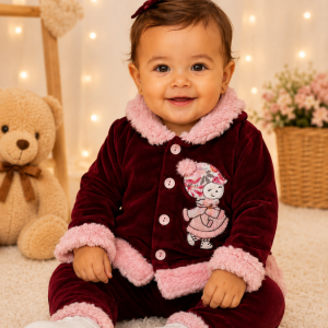 Conjunto Infantil Muleka Sapeka (Casaco Veludo Bordô + Calça) Ref. 3050 Tam M