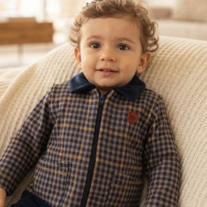 Casaco Jacquard My Boy Marinho e Mostarda Baby Doces Momentos Ref. 6901 Tam G
