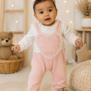 Macacão Longo Falsa Jardineira Rosa com Pé de Urso Manu Baby Ref. 026 Tam RN