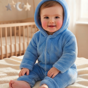 Macacão Infantil Plush com Capuz Azul 035Tamanho M