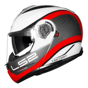 CAPACETE LS2 STROBE II FF908 VICTORY ESCAMOTEÁVEL – Branco Cinza Vermelho e Preto