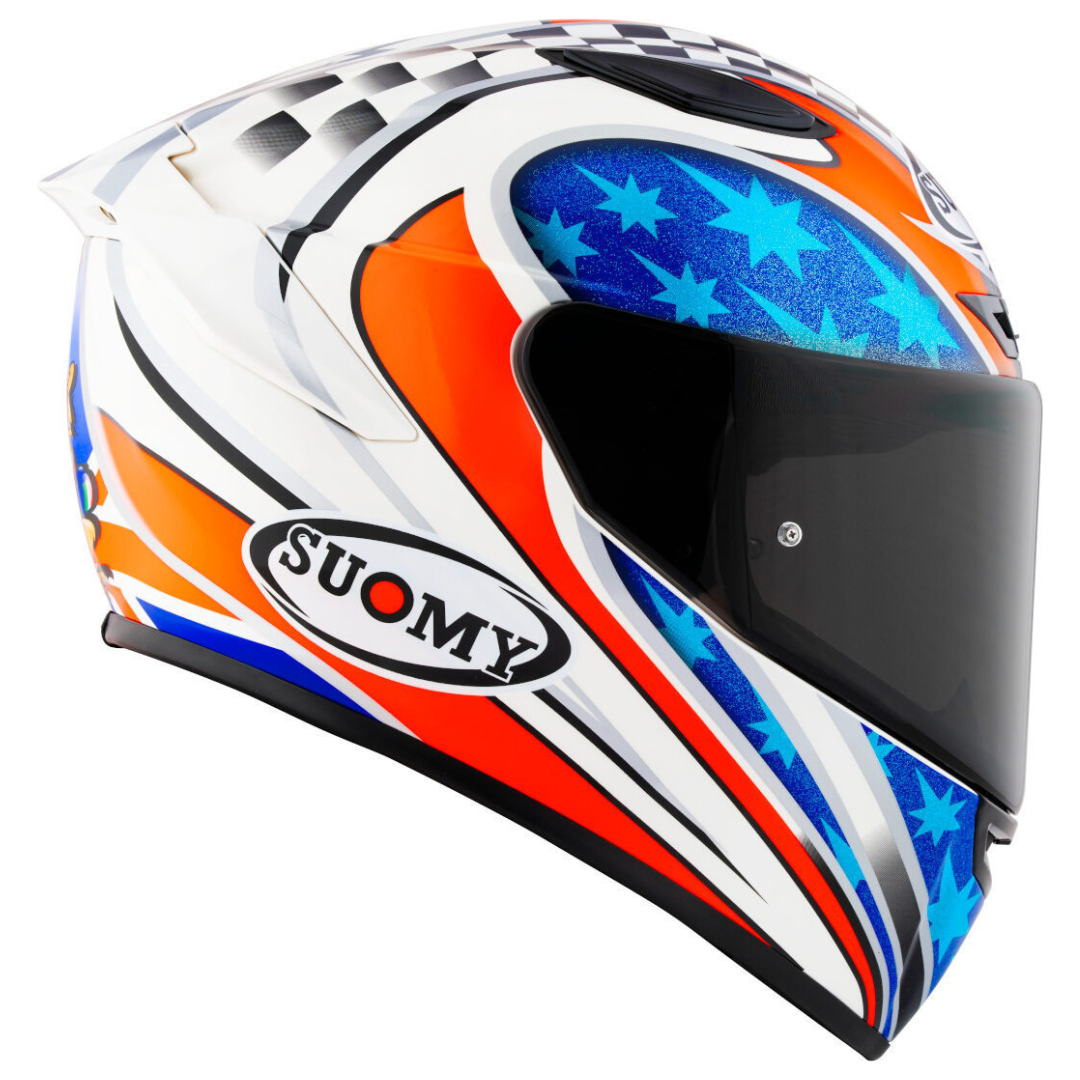 CAPACETE SUOMY TRACK-1 TROY BAYLISS 2002 – Branco Azul e Laranja - Image 3