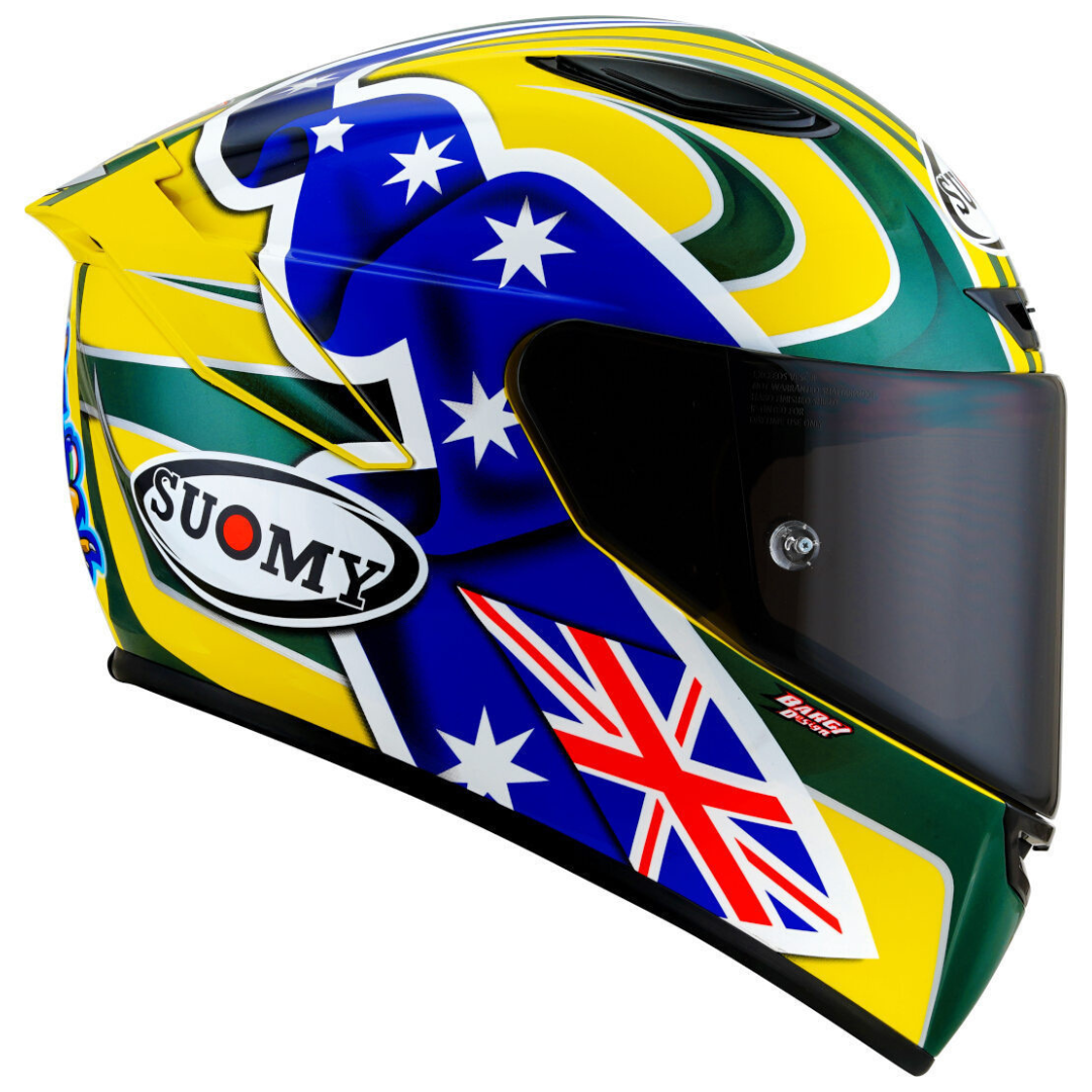 CAPACETE SUOMY TRACK-1 TROY BAYLISS 2005 – Amarelo Verde e Azul - Image 3
