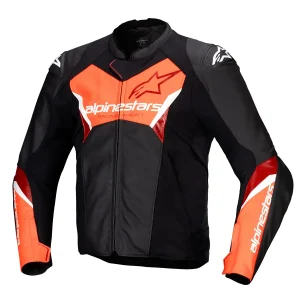 JAQUETA COURO ALPINESTARS FASTER V3 – Preta e Vermelha Flúor