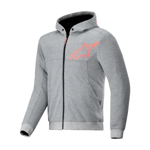 JAQUETA CORDURA ALPINESTARS CHROME V2 SPORT HOODIE MOLETOM – Cinza Mescla e Vermelha Flúor