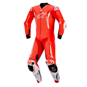 MACACÃO ALPINESTARS GP TECH V5 PRÓ 1 PEÇA – Vermelho Flúor Vermelho Fosco e Branco