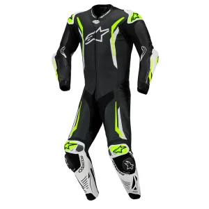 MACACÃO ALPINESTARS GP TECH V5 PRÓ 1 PEÇA – Preto Branco e Amarelo Flúor