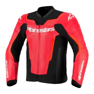 JAQUETA COURO ALPINESTARS GP FORCE V2 AIRFLOW – Vermelha Fosca, Vermelha Flúor e Preta
