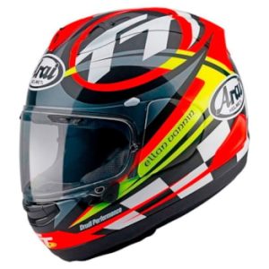 CAPACETE ARAI RX-7V EVO ISLE OF MAN 2023 – Preto Vermelho Branco e Amarelo