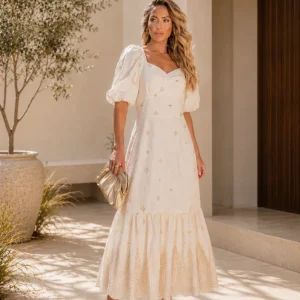 Vestido Algodão Bordado Topázio