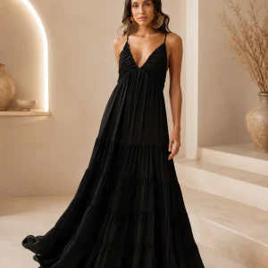 Vestido Longo Alça Fina Decote V DL