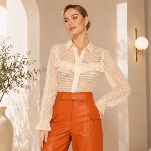 Blusa Camisa Manga Longa em Renda