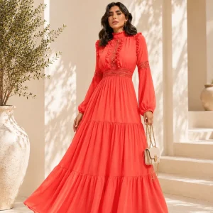 Vestido Longo em Seda com Renda
