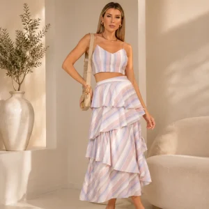 Conjunto Saia Midi Babados Assimétrico