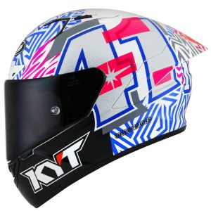 CAPACETE KYT NZ RACE ESPARGARÓ 2022 – Branco Azul e Rosa