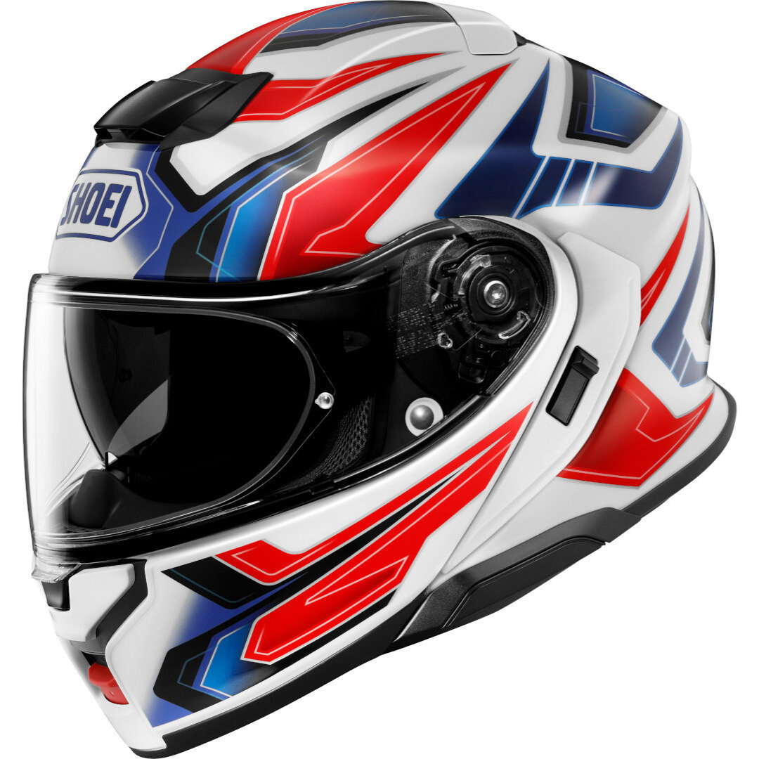 Capacete Shoei Neotec 3 Anthem TC-10 – Branco Azul e Vermelho - Image 2