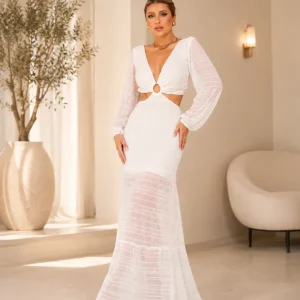Vestido em Tela com Manga Longa
