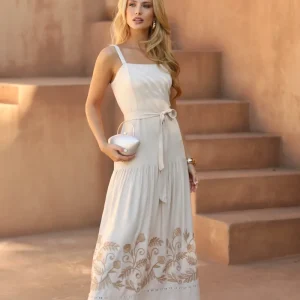 Vestido Longo de Viscose Bordado Giardino