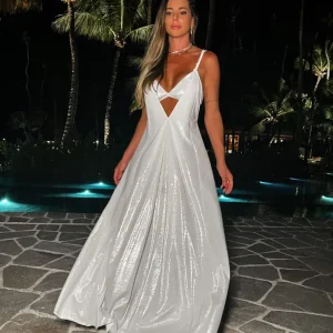 Vestido Longo Prateado com Top