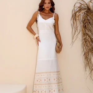 Vestido Algodão Bordado Alça Amarração