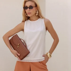 Blusa Regata Viscolinho com Renda