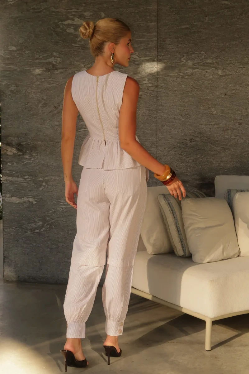 Conjunto Blusa Peplum Botões Listrado - Image 9