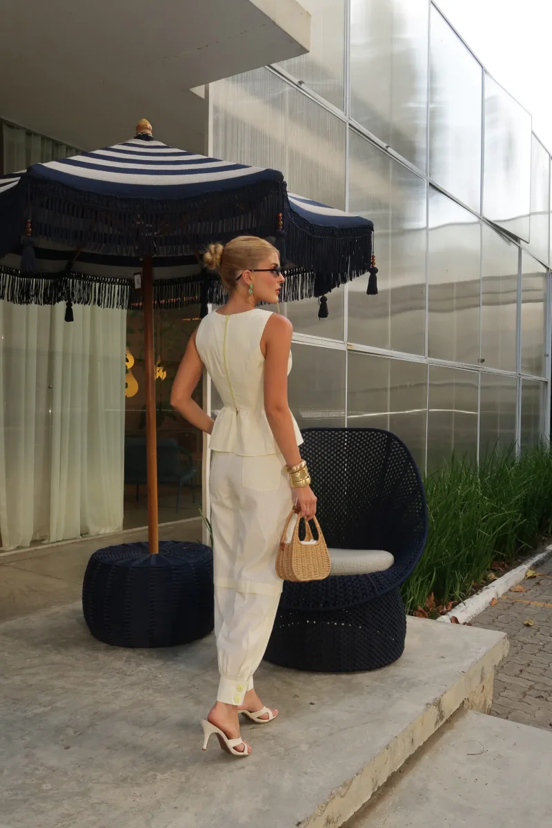 Conjunto Blusa Peplum Botões Listrado - Image 8